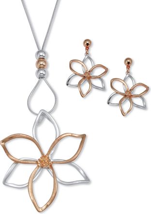 Palm Beach Jewelry 14k Rose-Plated Flower Drop Earring and Necklace Set 36-inch