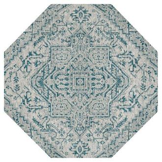 Jonathan Y Designs Estrella Bohemian Medallion Textured Weave Octagon Indoor/Outdoor Area Rug in Teal/gray at Nordstrom, Size 8Ft 0In X 8Ft 0In