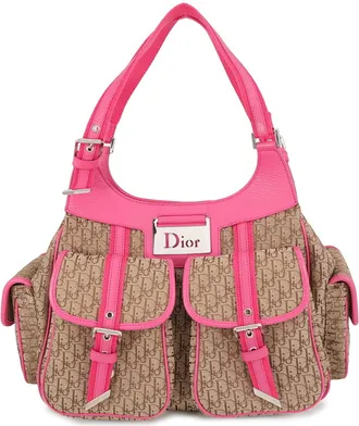 Dior Brown Pink Canvas Leather Handbag Tote Bag (Pre-Owned)