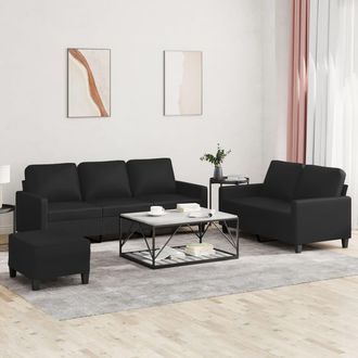 vidaXL Juego De Sof&aacute;s Con Cojines 3 Piezas Cuero Sint&eacute;tico Negro Vidaxl