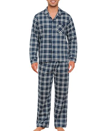 Mia Lucce MIA LUCEE Mens Pyjamas Set Flannel Cotton Pyjamas for Men Plaid Top and Drawstring Bottoms 2 Piece Winter Cotton Mens Nightwea M-XXL