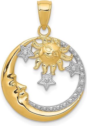 Diamond2Deal 14k Yellow Gold Rhodium Diamond-Cut Moon, Stars, Sun Pendant