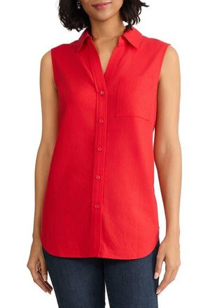Jones New York Sleeveless Linen Blend Button-Up Shirt in Rouge at Nordstrom, Size X-Large