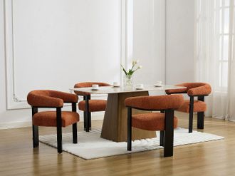 Vente-Unique Sedia con braccioli in Tessuto bouclette e legno di hevea Terracotta e Nero - LIVELIA di Pascal MORABITO