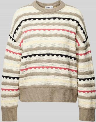 Jake*s Casual Strickpullover mit Lochmuster in Mud, Gr&ouml;&szlig;e M