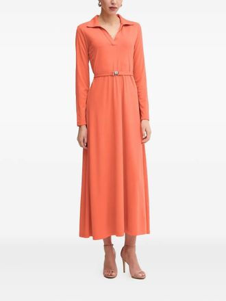 DKNY long-sleeved belted dress - women - Polyester - 8 - Orange