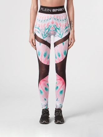 Plein Sport Leggings sportivi in tessuto tecnico stretch con stampa grafica e strass