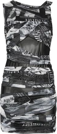 Versace Jeans Couture Asymmetrische gedrapeerde jurk zwart/wit ontwerp - Dames - Korte kleedjes - Zwart - S - Kleedjes