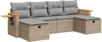 vidaXL Juego De Sof&aacute;s Jard&iacute;n Con Cojines 6 Pzas Rat&aacute;n Sint&eacute;tico Beige Vidaxl