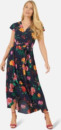 Yumi Flower Print Wrap Midi Dress in Navy at Nordstrom, Size 12