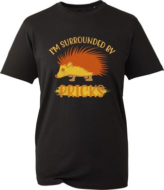 Generic Mens Funny T Shirt, Novelty Joke Gift for Him Dad Birthday Slogan Party Sarcastic Vintage Hen Do Adults Top (Im Surrounded by Pricks, 2XL)