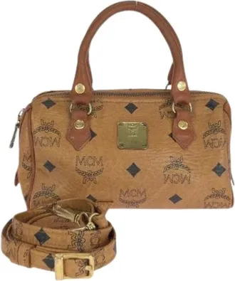 MCM Pre-owned Handbags, female, Brown, Size: ONE SIZE Pre-owned Visetos Leather 2way Bag