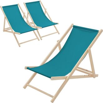 ECD Germany 3x Sillas de playa de madera, azul petr&oacute;leo plegable con respaldo