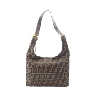 Fendi Pre-owned Shoulder Bags, female, Brown, Size: ONE SIZE Pre-owned Zucca Canvas Leather Shoulder Bag