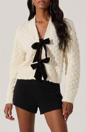 ASTR the Label Velvet Bow Cardigan in Off White at Nordstrom, Size X-Large
