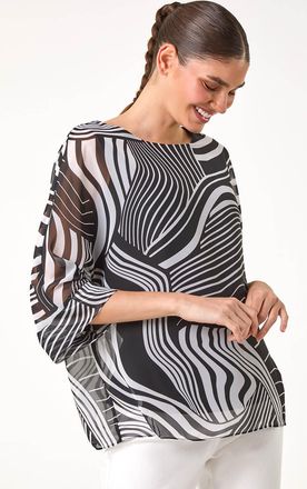 Roman Linear Print Overlay Top