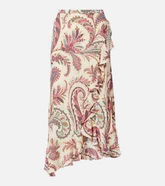 Etro Asymmetric paisley ruffled midi skirt