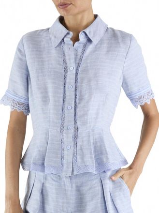 Ramy Brook Becky Peplum Top In Bazaar Blue Linen