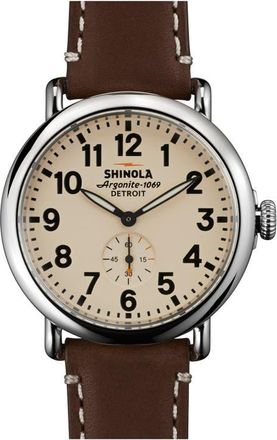 Shinola The Runwell Leather Strap Watch, 41mm in Dark Coffee/Cream at Nordstrom