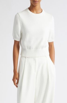 Toccin Elsie Organic Cotton Short Sleeve Sweater in Optic at Nordstrom, Size Xx-Small