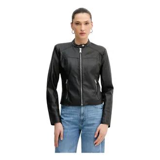 Guess Jassen, Dames, Zwart, XL, Leer, Quattro G Kunstlederen Bikerjack