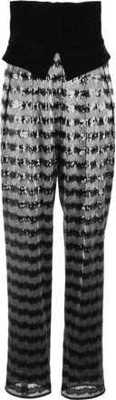 Emporio Armani Chino Total Paillettes - Dames - Wijde Broeken - Grijs - M - Polyester - Broeken