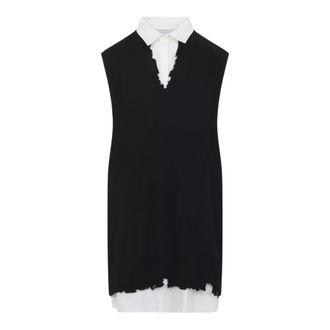 Maison Margiela V-neck Knitwear, female, Black, Size: M Knitted V-neck Mini Dress