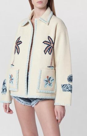 Alanui long sleeve coat embroidered design pockets