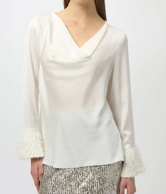 Joseph Ribkoff Fringe Cuff Top In Winter White