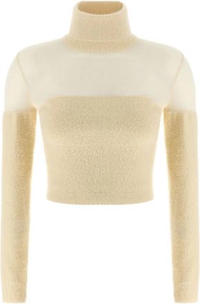 Elisabetta Franchi Turtleneck Top met Logo van Juwelen - Dames - Coltruien - Wit - S - Katoen - Truien & Vesten
