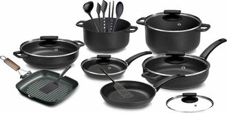 Olympia Batteria di Pentole 18 Pezzi in Alluminio Pressofuso Antiaderente Olympia Supreme