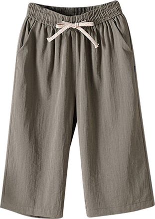 Generic Cropped Trousers Women Ladies Linen Three Quarter Length Cotton Shorts for Wide Leg UK Womens Pants Long Baggy Cargo 3/4 Jeans Knee Leggings Elasticat