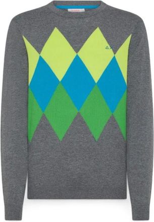 Sun 68 Truien & Vesten, Heren, Grijs, M, Katoen, Ronde hals Jacquard Trui