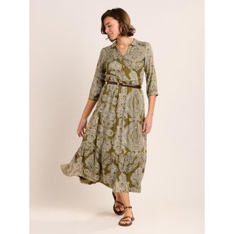 Brakeburn Chara Tiered Maxi Shirt Dress in Khaki at Nordstrom, Size 10
