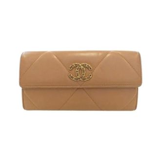 Chanel Pre-owned Long wallet (bi-fold) - Dames - Pre-owned - Beige - Maat: ONE Size Leer