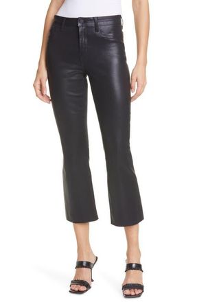 L'agence Kendra Coated High Waist Crop Flare Jeans in Noir Coated at Nordstrom, Size 27