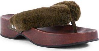 Seychelles Ocean Ave Faux Fur Flip Flop in Olive at Nordstrom, Size 10