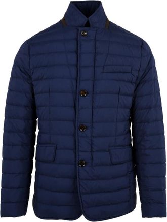 Moorer Gewatteerde Leren Jas met Rits en Hoornknopen - Heren - Gewatteerde jassen - Blauw - L - Jassen