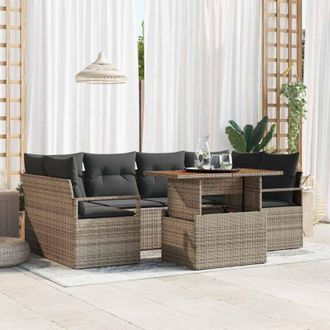 vidaXL Conjunto De Sof&aacute; De Jard&iacute;n 7 Pcs Gris Polirat&aacute;n Vidaxl