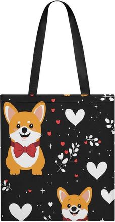 Generic Valentines Day Corgi Dog Hearts Womens Tote Casual Shopping Bag Lightweight Shoulder Bags Hobos Handbag for Work Travel Daily 35x40cm