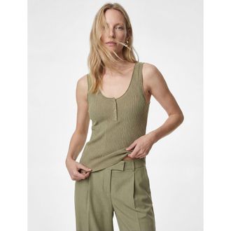 Koton Ribbed Scoop Neck Sleeveless Top in Khaki at Nordstrom, Size X-Large