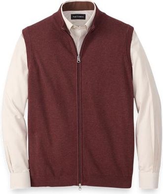 Paul Fredrick Cotton Full Zip Mock Neck Vest in Burgundy at Nordstrom, Size Xx-Large