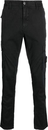 Stone Island Compass-motif cotton tapered trousers - men - Spandex/Elastane/Cotton/Cotton - 32 - Black