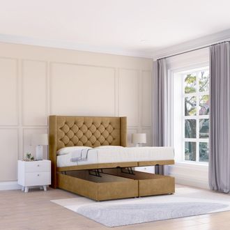 Sloomy Dior Plush Fabric Ottoman Bed End Opening With Sprung Memory Mattress & 54 Inch Floorstanding Headboard With Wings | Size: Single