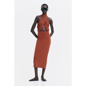 H&M Twist-detail Cut-out Dress in Burnt Orange at Nordstrom, Size X-Small