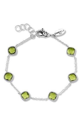 Samuel B. Sterling Silver Cushion Cut Semi-Precious Stone Station Bracelet in Green at Nordstrom Rack