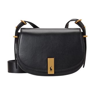 Polo Ralph Lauren Small ID Leren Schoudertas - Dames - Tassen - Zwart - Maat: ONE Size Leer