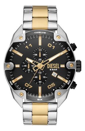 Diesel Spiked Two-Tone Bracelet Chronograph Watch, 49mm in 2-Tone at Nordstrom
