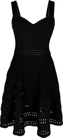 Maje Pointelle A-Line Mini Dress in Black Viscose