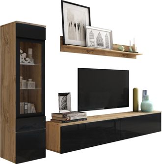 Mirjan24 Mobilier1 - Conjunto De Sal&oacute;n Sarasota 125, Roble Wotan + Negro Brillante